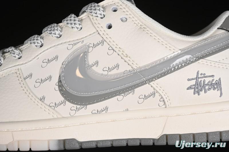 Nike SB Dunk Low Stussy Collaboration - White Grey Double Swoosh Anniversary High-End Custom Low-Top Casual Sneakers - XX2025-206