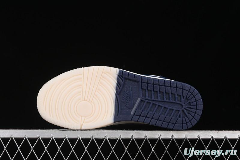 Nike Travis Scott x Fragment Design x Air Jordan 1 Low OG SP AJ1 Gucci Collaboration - Silver Logo Blue Swoosh Low Top Casual Sneakers - XY2688-118