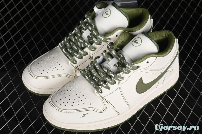 Nike Air Jordan 1 Low Retro Basketball Shoes in Off-White Olive Green - CF3688-019