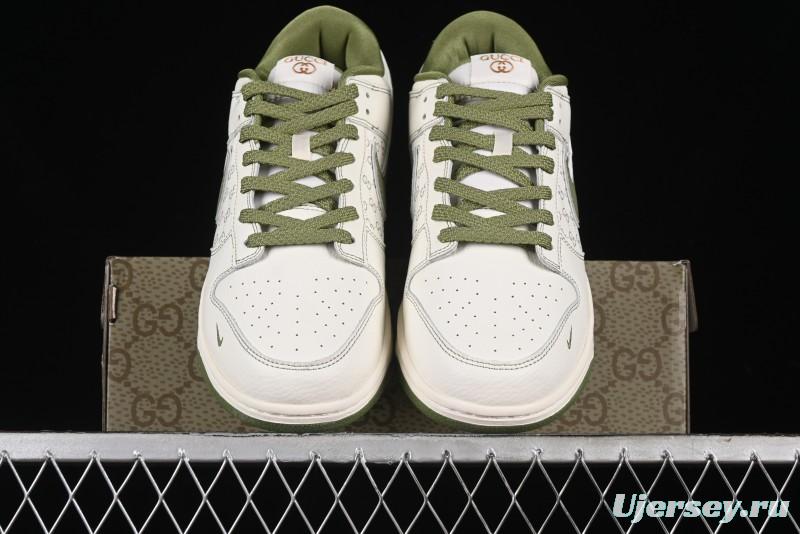 Nike SB Dunk Low Gucci Collaboration - Subtle Pattern Beige Green Swoosh Anniversary Custom Low-Top Casual Sneakers - KK1888-006