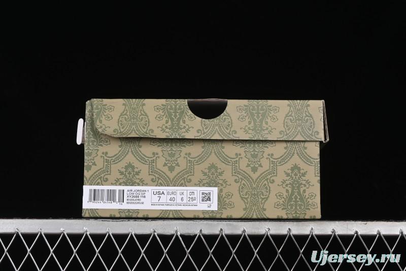 Nike Travis Scott x Fragment Design x Air Jordan 1 Low OG SP AJ1 Gucci Collaboration - Silver Logo Blue Swoosh Low Top Casual Sneakers - XY2688-118