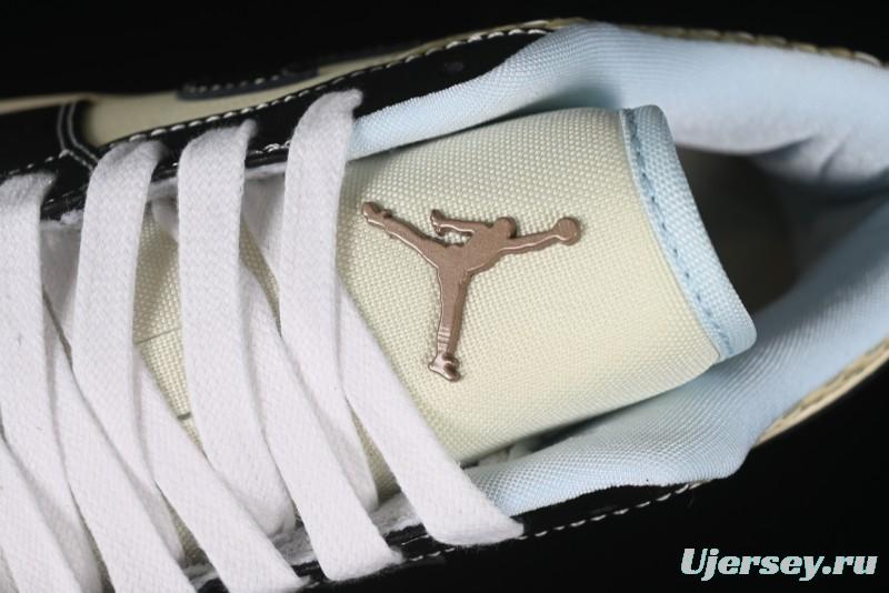 Nike Air Jordan 1 Low "Coconut Milk Black" Casual Basketball Shoes with Team Gold Accents - HQ3437-101