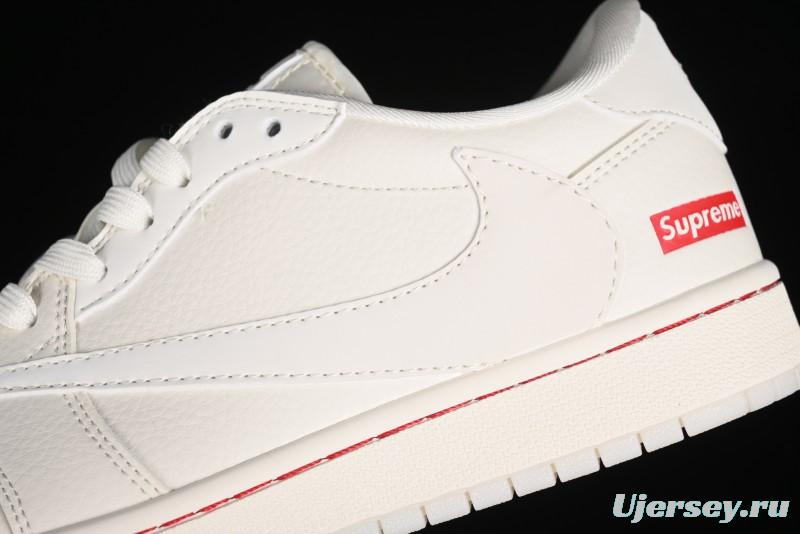 Nike Travis Scott x Fragment Design x Air Jordan 1 Low OG SP AJ1 Supreme Collaboration - Classic Off-White Low-Top Lifestyle Sneakers - XY2688-104