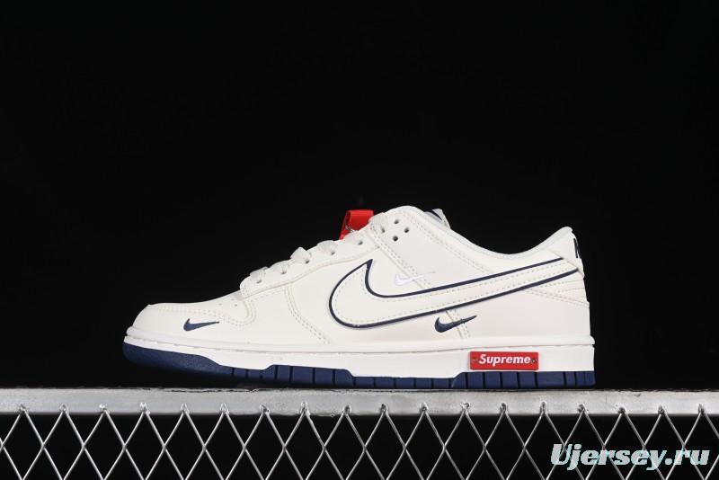 Nike SB Dunk Low Supreme Collaboration - Off White Navy Swoosh Anniversary Custom Low-Top Casual Skate Shoes - DJ2024-013