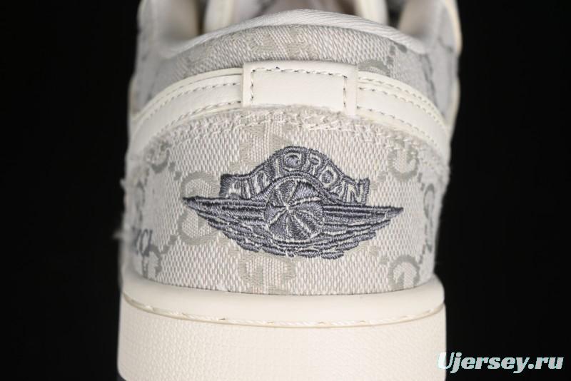 Nike Air Jordan 1 Low Gucci Collaboration - Smoke Grey Pattern High-End Custom Retro Basketball Shoes - DM5688-101