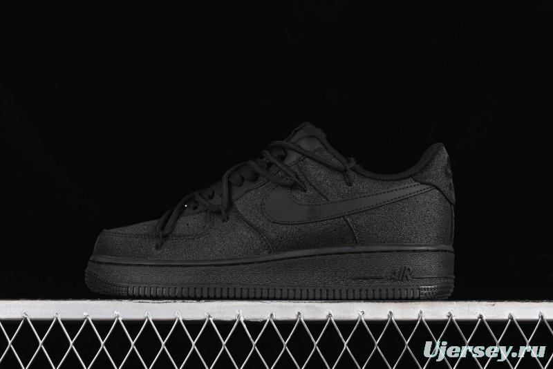 Nike Air Force 1 '07 Low Cleanfit High Street Retro Style All Black Star-Studded Diamond Accents Lace-Up Low-Top Casual Sneakers - ZH0316-030