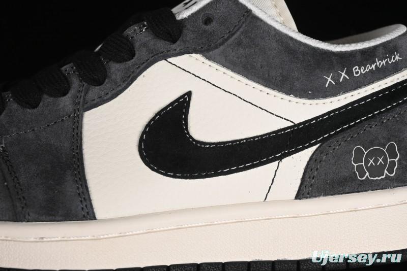 Nike Air Jordan 1 Low Retro Basketball Shoes - Black Velvet Pig Collaboration Custom Design - SJ9950-016