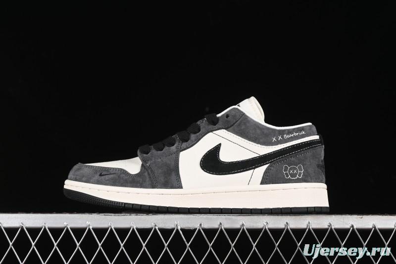 Nike Air Jordan 1 Low Retro Basketball Shoes - Black Velvet Pig Collaboration Custom Design - SJ9950-016