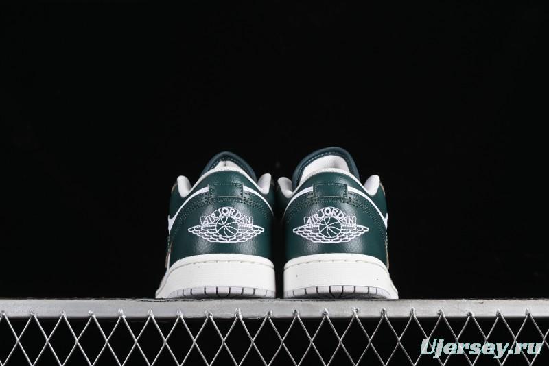 Nike Air Jordan 1 Low Retro Casual Sneakers in White Green - FQ7687-300