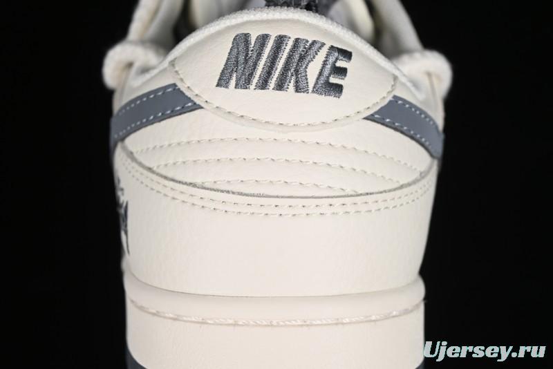 Stussy x Nike Dunk Low SB Sneakers in Off-White and Gray with Stussy S Titanium Accessory - SJ2068-275