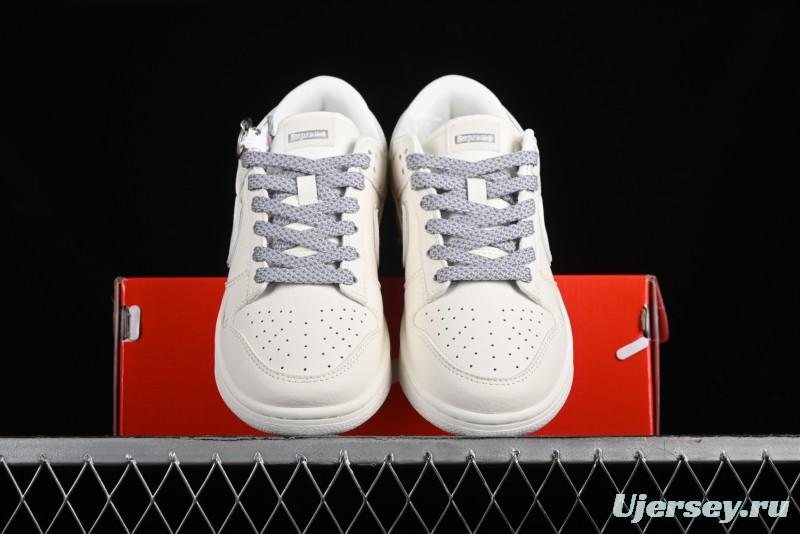 Nike SB Dunk Low Supreme Collaboration - Off White Gray Swoosh Anniversary Custom Low-Top Casual Skate Shoes - DQ1098-392