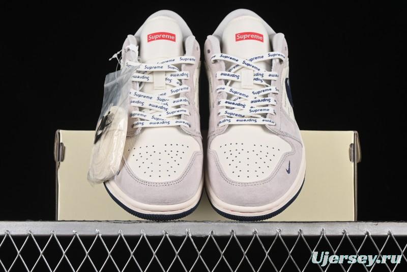 Nike Air Jordan 1 Low Supreme Collaboration - Pig Grey Print Custom Retro Basketball Shoes - LJ6688-009