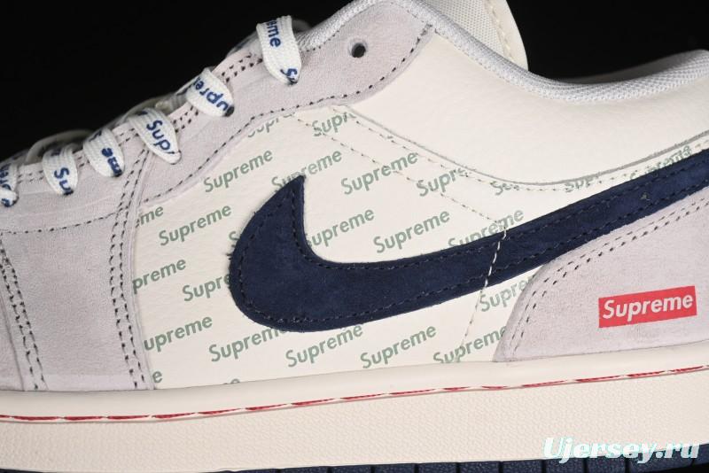 Nike Air Jordan 1 Low Supreme Collaboration - Pig Grey Print Custom Retro Basketball Shoes - LJ6688-009