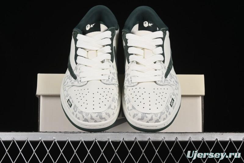 Nike Travis Scott x Fragment Design x Air Jordan 1 Low OG SP AJ1 Bape Collaboration - Camo Green Low Top Casual Sneakers - JH6088-614