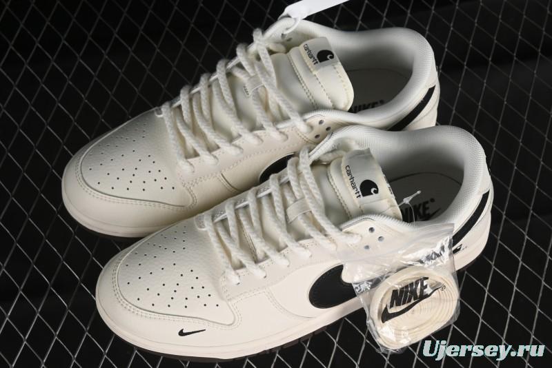 Nike SB Dunk Low Carhartt Collaboration - Off White Black Swoosh Anniversary Customized Low-Top Casual Skate Shoes - SJ1089-007