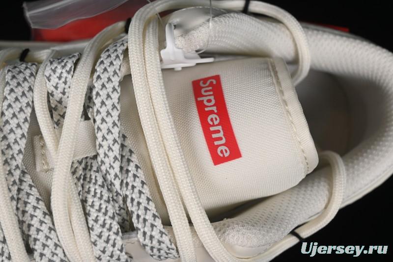 Nike Air Jordan 1 Low Supreme Collaboration - Retro Basketball Shoes in Off-White Red with Small Logo - SJ9950-017