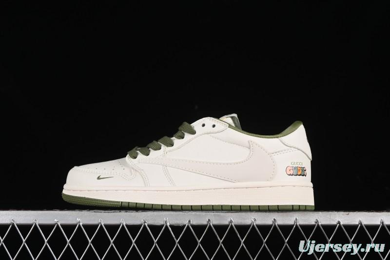 Nike Travis Scott x Fragment Design x Air Jordan 1 Low OG SP AJ1 Retro Sneakers in Off-White & Fresh Green - DM6688-606