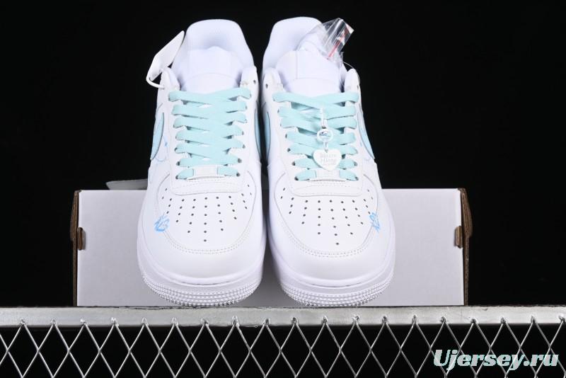 Nike Air Force 1 '07 Low Anime LOVE Series White Blue Spray Paint Casual Sneakers - CW2288-111