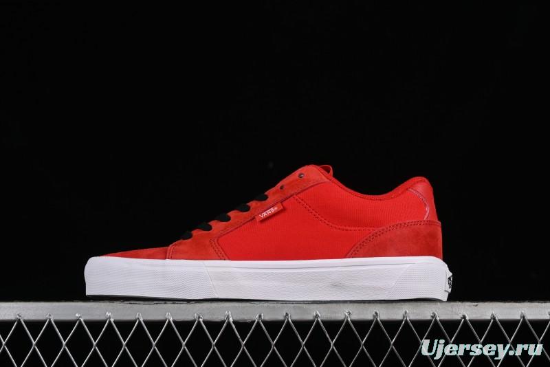 Vans Chukka Push Low-Top Skate Shoes in Solid Red with Slip-Resistant Sole - VN0009QPA05