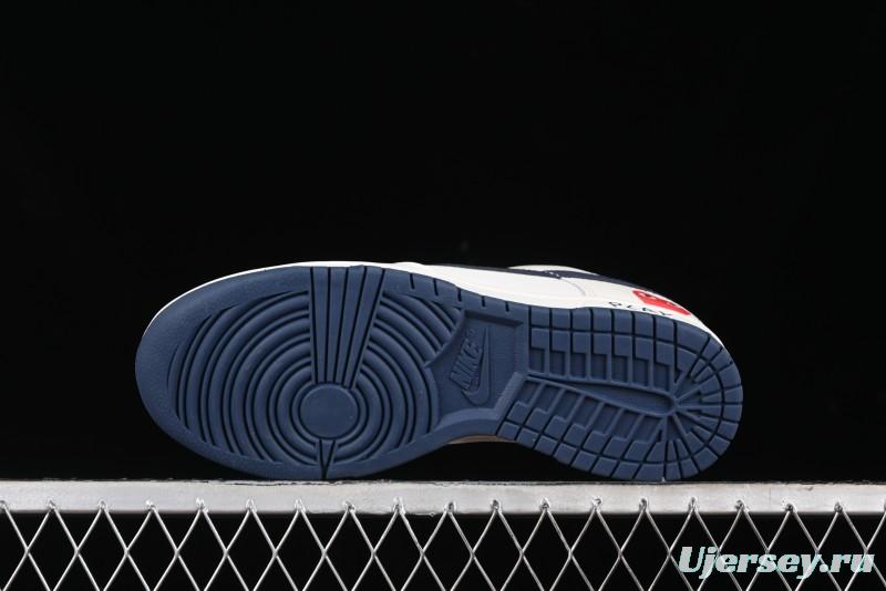 Nike SB Dunk Low Supreme Collaboration - Double Swoosh Beige Navy Anniversary Custom Low-Top Casual Skate Shoes - XX2025-668