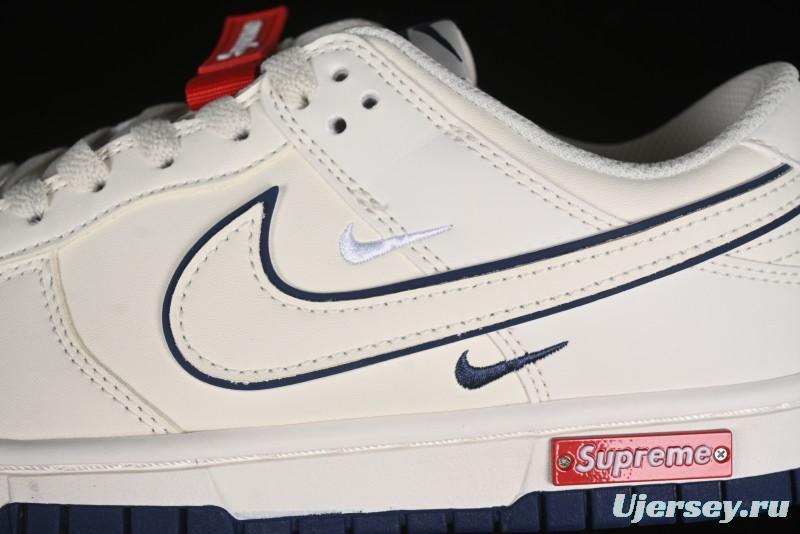 Nike SB Dunk Low Supreme Collaboration - Off White Navy Swoosh Anniversary Custom Low-Top Casual Skate Shoes - DJ2024-013
