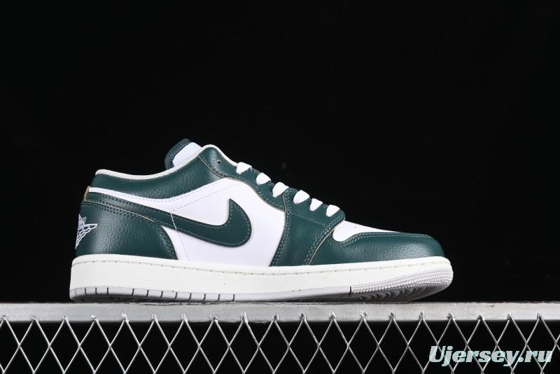 Nike Air Jordan 1 Low Retro Casual Sneakers in White Green - FQ7687-300