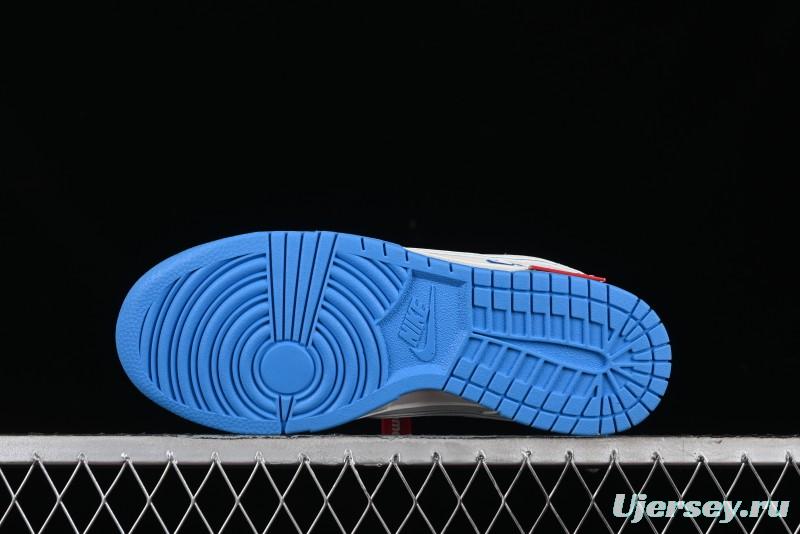 Nike SB Dunk Low Supreme Collaboration - Cream White with Sky Blue Swoosh Anniversary Customized Low-Top Casual Skate Shoes - DJ2024-012