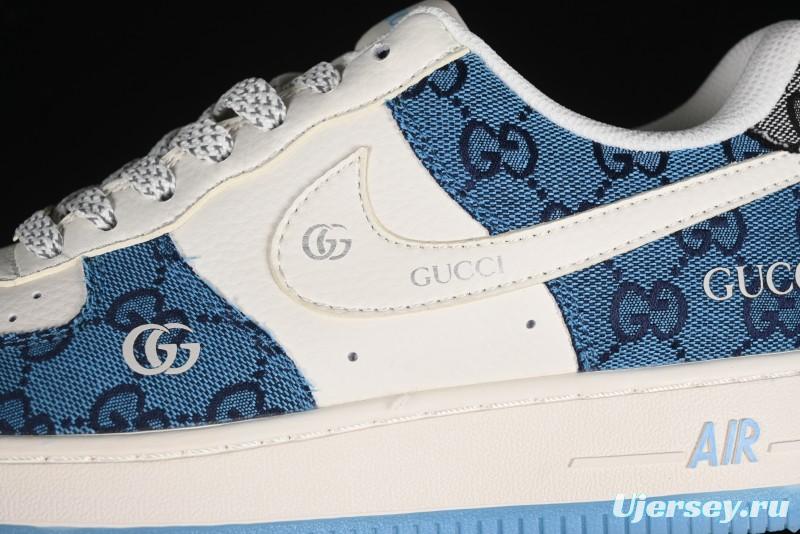 Nike Air Force 1 '07 Low Gucci Collaboration - Blue Floral Print Casual Sneakers - BB9577-101