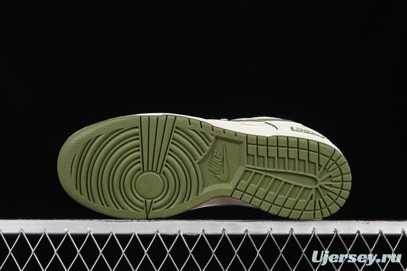 Nike SB Dunk Low Supreme Collaboration - Off White Dark Green Check Anniversary High-End Custom Low-Top Casual Skate Shoes - DQ1098-393