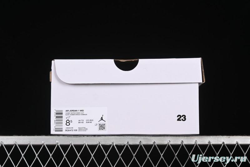 Nike Air Jordan 1 Mid Basketball Shoes in White and Orange Colorway - BQ6472-108