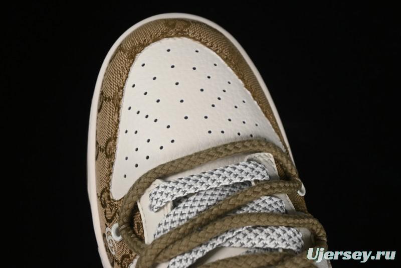 Nike SB Dunk Low Gucci Collaboration - Yellow Denim with Subtle Pattern and White Swoosh Anniversary High-End Custom Low-Top Casual Sneakers - SJ2068-273