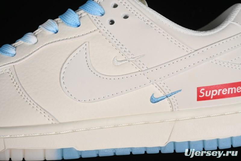 Nike SB Dunk Low Supreme Collaboration - Light Blue Double Swoosh Anniversary Customized Low-Top Casual Sneakers - BB8675-108