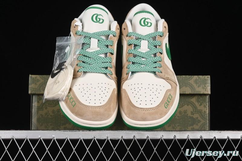 Nike Air Jordan 1 Low AJ1 Gucci Collaboration - Vintage Basketball Shoes in Sheepskin Green - WG8850-014