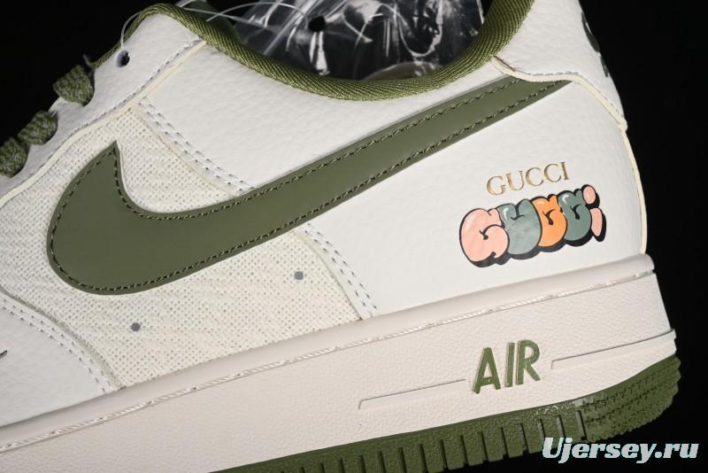 Nike Air Force 1 '07 Low Gucci Collaboration - Beige Green Linen Casual Sneakers - XZ3398-588
