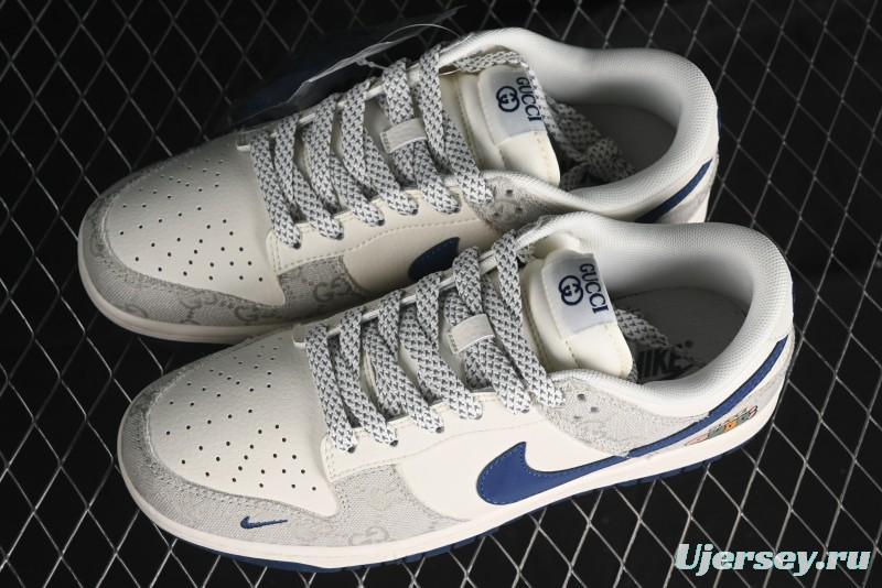 Nike SB Dunk Low Gucci Collaboration - Smoke Blue Anniversary High-End Custom Low-Top Casual Skate Shoes - XX2025-801