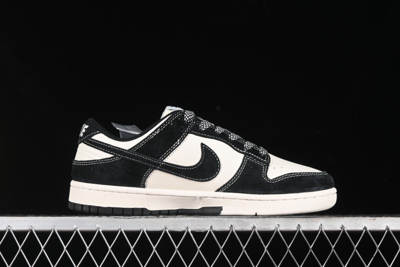 Nike SB Dunk Low Supreme x Stussy Triple Collaboration - Black White Black Swoosh Anniversary Custom Low Top Casual Skate Shoes - SJ2068-300