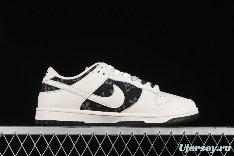 Nike SB Dunk Low LV Collaboration - Beige Black Printed Denim Anniversary High-End Custom Low-Top Casual Skate Shoes - XB3802-357