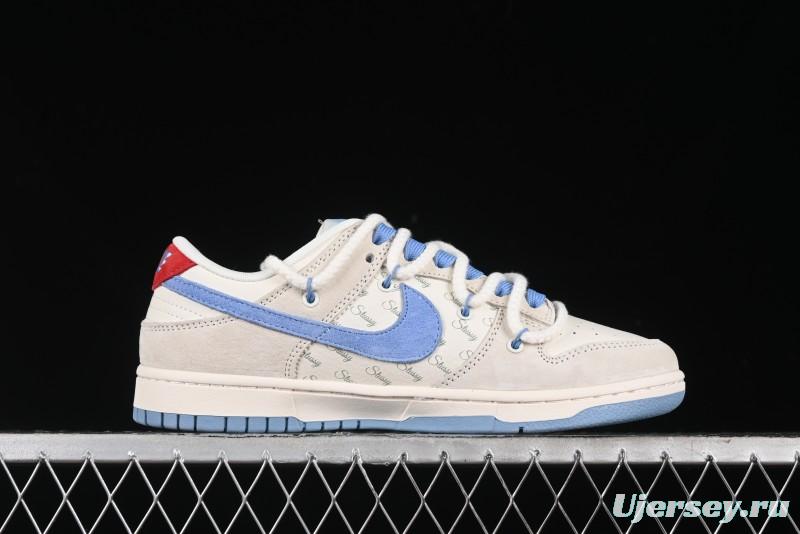 Nike SB Dunk Low Stussy Anniversary Edition Customized Low-Top Casual Skate Shoes with Blue Swoosh - SJ2068-279