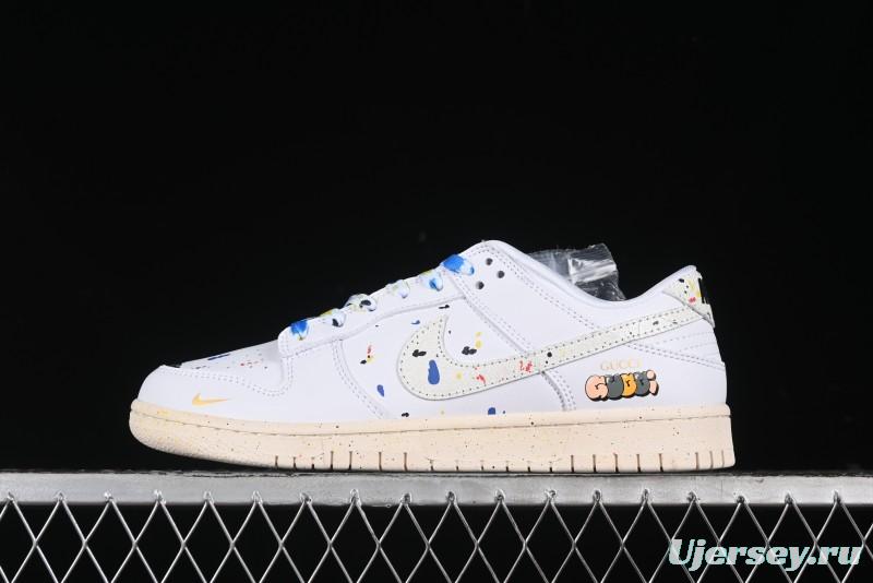 Nike SB Dunk Low Gucci Collaboration - Ink Splatter White Swoosh Anniversary Custom Low-Top Casual Sneakers - FC2025-305
