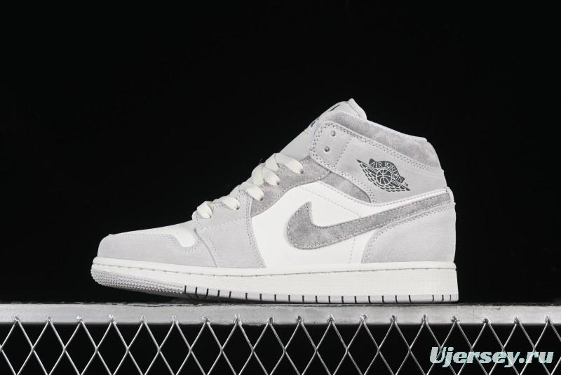 Nike Air Jordan 1 Mid AJ1 Basketball Shoes White Grey - FQ7720-002
