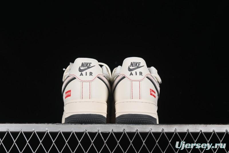 Nike Air Force 1 '07 Low Supreme Collaboration - Red Stitch Grey Sole Casual Sneakers - SJ1198-600