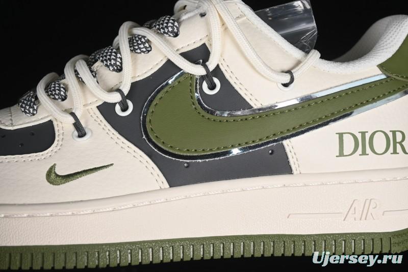 Nike Air Force 1 '07 Low Dior Collaboration - White Green Drawstring Casual Sneakers - SJ1198-200