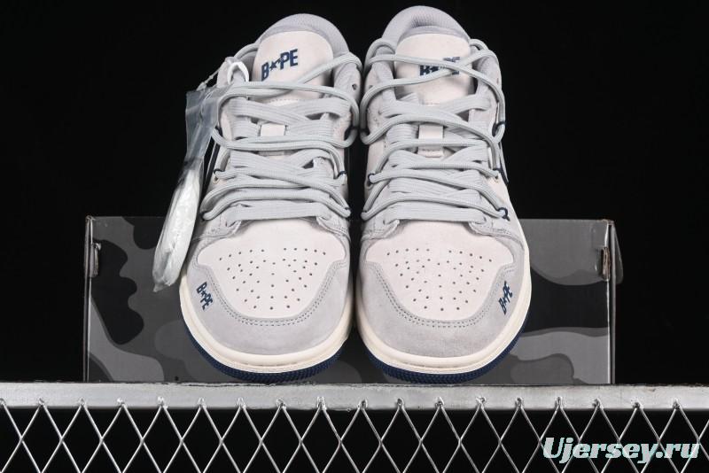 Nike Air Jordan 1 Low AJ1 Bape Collaboration - Grey Blue Retro Basketball Shoes with Custom Laces - SJ9950-019