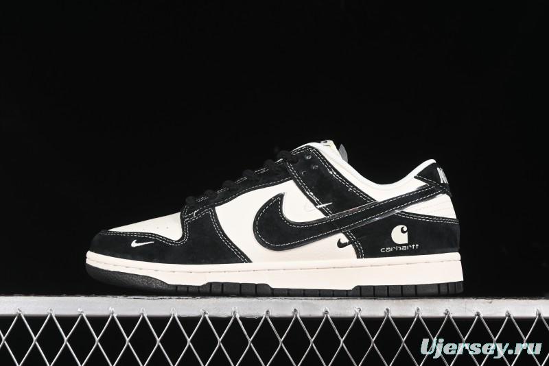 Nike SB Dunk Low Carhartt Collaboration - Off White Black Swoosh Anniversary Custom Low-Top Casual Skate Shoes - SJ1089-005