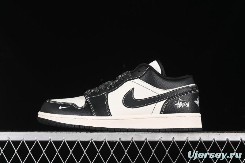 Nike Air Jordan 1 Low Stussy Collaboration - Black Sail Stitched Retro Basketball Shoes - CF3688-023