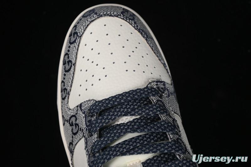 Nike SB Dunk Low Gucci Collaboration - Dark Blue Anniversary High-End Custom Low-Top Casual Skate Shoes - BB9676-313