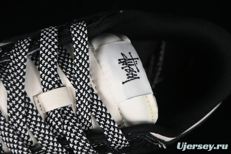 Nike SB Dunk Low Supreme x Stussy Triple Collaboration - Black White Black Swoosh Anniversary Custom Low Top Casual Skate Shoes - SJ2068-300