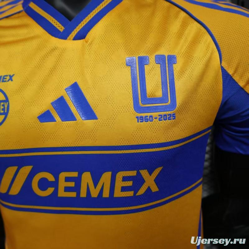 Player Version 25/26 Tigres UANL Home Yellow with Blue Stripes Jersey