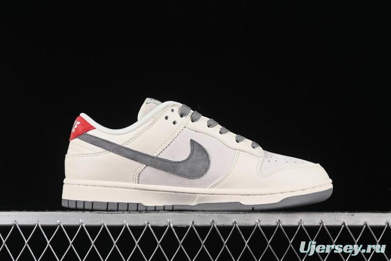 Nike SB Dunk Low Stussy Collaboration - Grey Pigskin Red Tail Anniversary High-End Custom Low-Top Casual Skate Shoes - XY2025-015