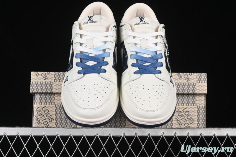 Nike SB Dunk Low LV Collaboration - Light Blue Denim Print Anniversary High-End Custom Low-Top Casual Skate Shoes - XB3802-359
